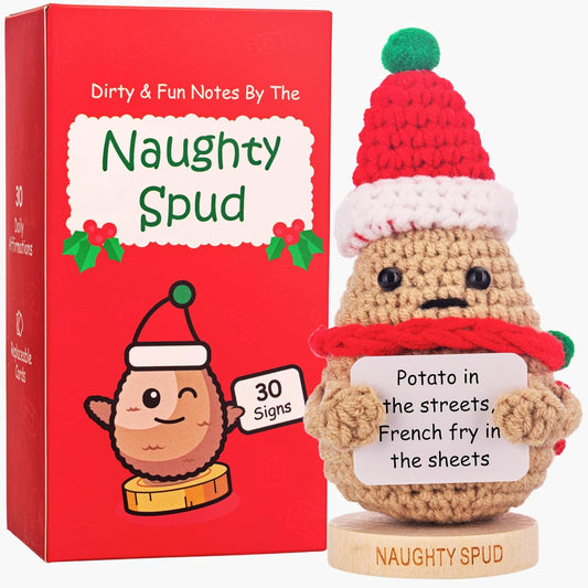 White Elephant Dirty Santa Gifts for Adults - Naughty Crochet Potato With 30 Funny Signs | Secret Santa Gag Gift Idea for Best Friends, Men, Women, Coworkers | Funny Stocking Stuffers