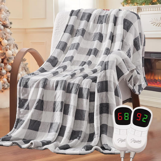 Homemate Electric Blanket Heated Queen Size - 84“x90“ Ultra Soft Cozy Flannel Heating Blanket with 10 Fast Heat Levels 8 Hours Auto Off Over-Heated Protection ETL Certification Keep Warm in Home