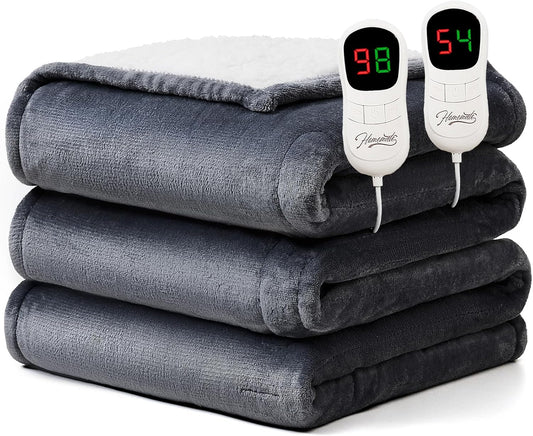 Homemate Electric Heated Blanket King Size - 100"x90" Heating Blanket King Size Dual Control 1/2/4/6/8 Hours Auto-Off 10 Heat Level Over-Heat Protection Flannel Sherpa ETL Certification