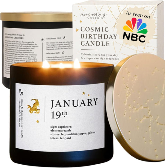 January 19th Personalized Zodiac Candle | Inspirational Astrology Reading and Daily Affirmation for Your Birthdate | Handmade Capricorn Candles | Astrology Birthday Gifts for Women