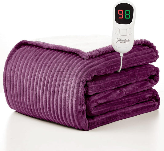 Homemate Electric Heated Blanket Full Size - 72"x84" Heating Blanket Full Size 1/2/4/6/8 Hours Auto-Off 10 Heat Level Over-Heat Protection Soft Flannel Sherpa ETL Certification