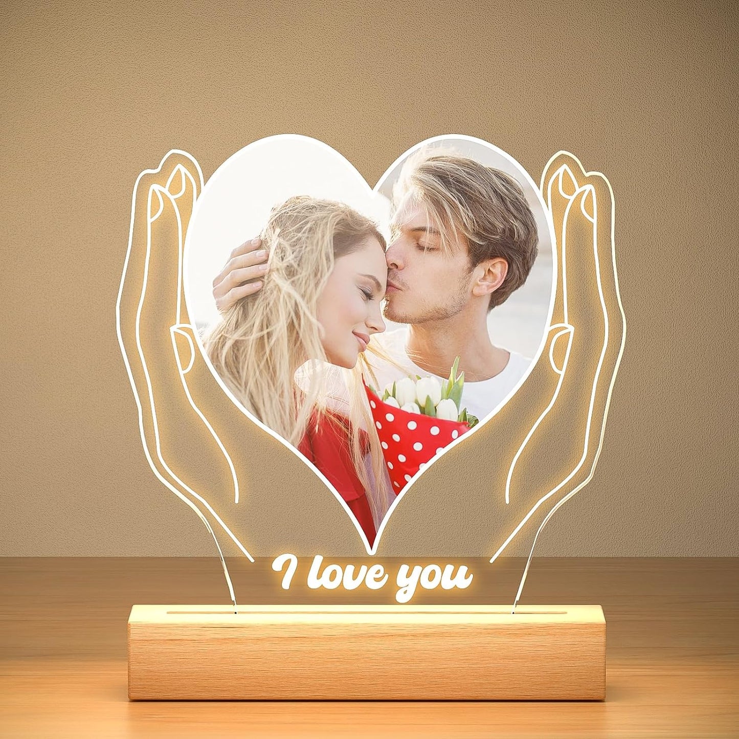 Personalized Anniversary Couple Gifts for Women & Men, Custom Picture Frame with Photo, Personalized Photo Frame with Night Light, Personalized Birthday Gifts for Her Him Girlfriend Boyfriend