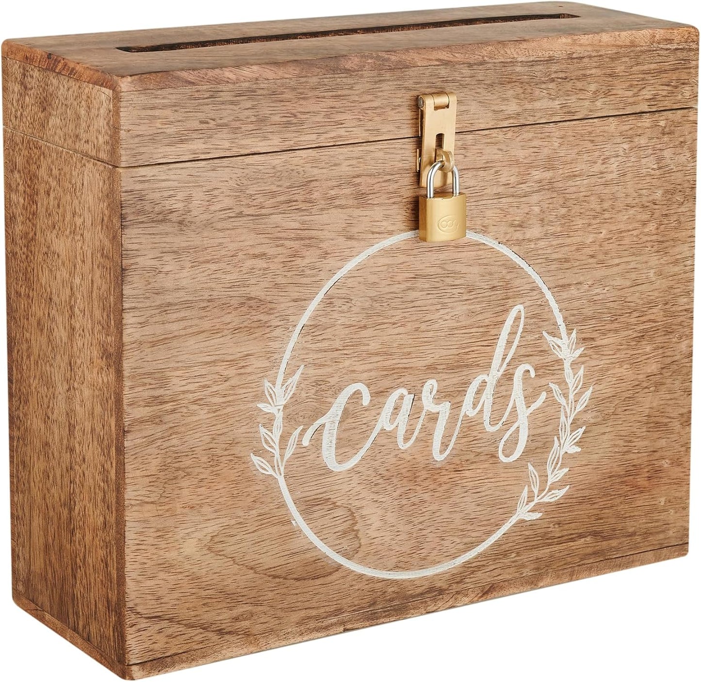 Wedding Card Box with Card Slit and Lock 12"X10"X4.5"- Gift Wishing Well Card Box for Weddings, Receptions, Birthdays, Graduations, Baby Showers, Honeymoon Funds WBKH (Burnt)