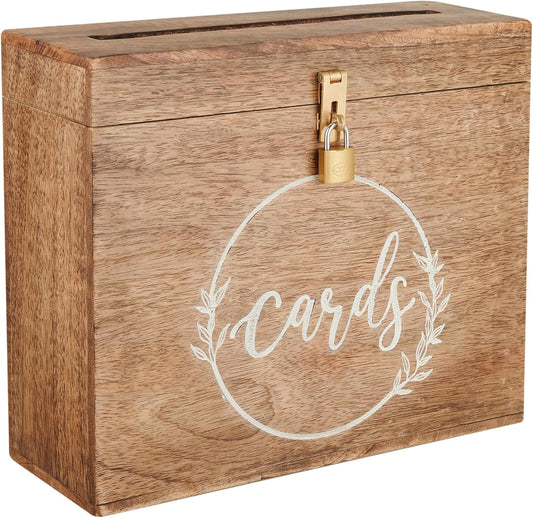 Wedding Card Box with Card Slit and Lock 12"X10"X4.5"- Gift Wishing Well Card Box for Weddings, Receptions, Birthdays, Graduations, Baby Showers, Honeymoon Funds WBKH (Burnt)