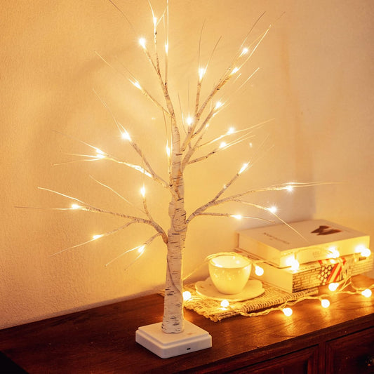 Woohaha Lighted Birch Tree for Christmas Decorations,2FT Artificial Tree with 24L Warm White LEDs,Battery Powered Timer Money Tree,Artificial Mini Christmas Tree Gift Card Tree for Home Party Wedding