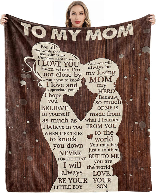 Gifts for Mom, Mothers Day Birthday Gifts for Mom from Son, Mom Gifts, Blanket Presents for Mother's Day, Christmas, Birthday Presents for Mother, Soft Cozy Flannel Throw Blanket 60x50 Inches