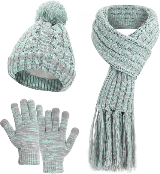 MissShorthair Womens Beanie Winter Hats 3 in 1 Knit Warm Hat Gloves and Scarf Set Women Scarves for Cold Weather