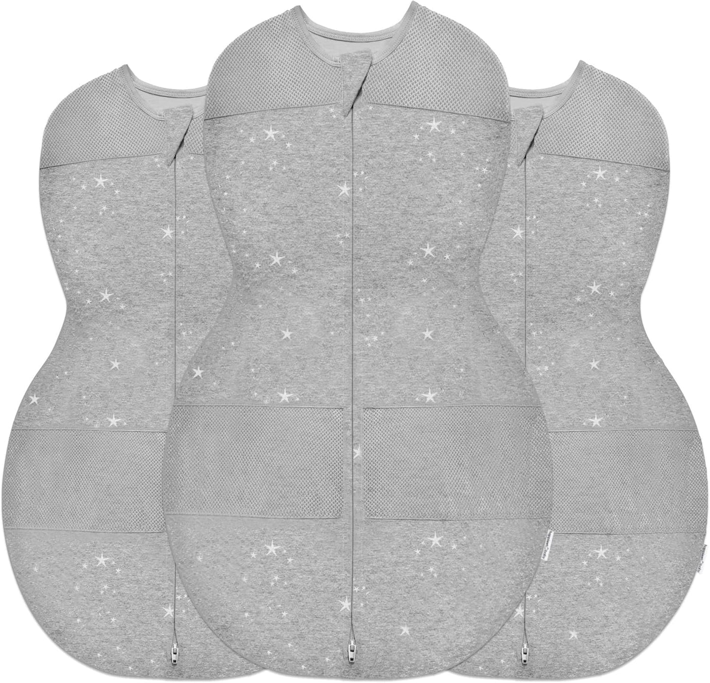 Happiest Baby Sleepea 5-Second Swaddle - 100% Organic Cotton Baby Swaddle Blanket - Doctor Designed Promotes Healthy Hip Development - 3-Pack Newborn Bundle (Graphite Stars, 2 x Small, 1 x Medium)