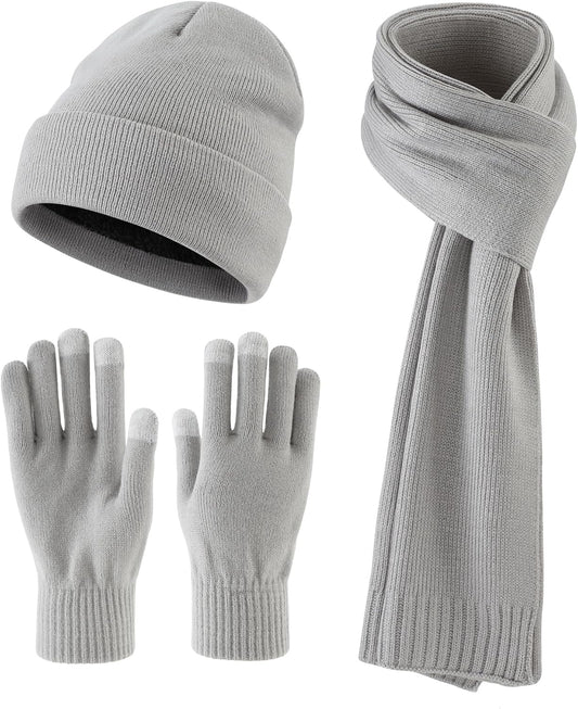 Home Prefer Men's Knit Beanie Hat Scarf Gloves Cold Weather Set Long Neck Scarf Touchscreen Gloves Winter Hat for Men
