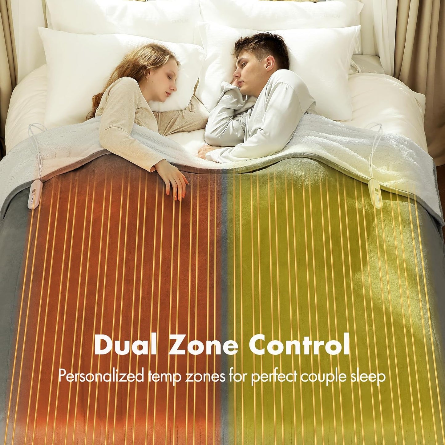 Electric Blanket Queen 84" x 90" - Flannel Sherpa Heated Blanket with Dual Control, 5 Heating Levels & 10 Hours Auto Off, Washable Heated Blanket with Overheat Protection for Home (Grey)