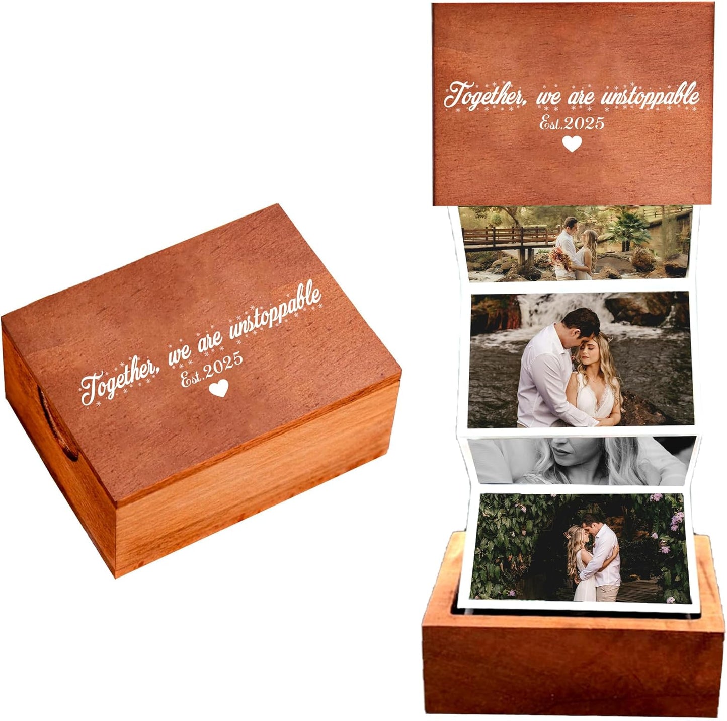 Custom Pull Out Photo Album for Couple, Personalized Photo Box, Couple Gifts, Gift For Him And Her Valentine, Sentimental Gift Wife Husband, Outline, Anniversary, Numeral Date, Style 5