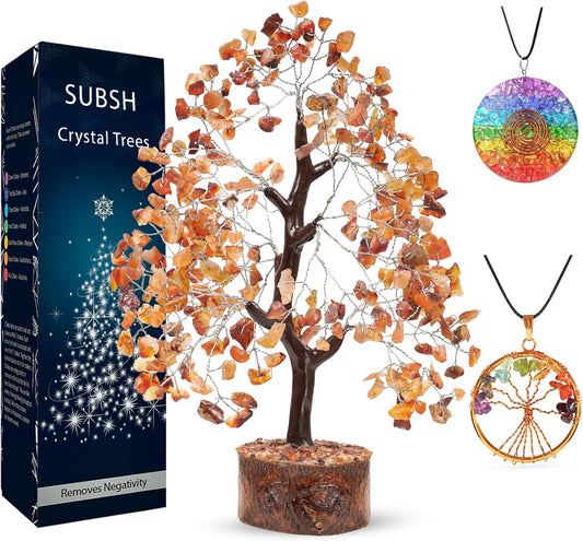 Carnelian Stone Money Tree | Tree of Life | Energy Healing Stones | Feng Shui Bonsai | Reiki Crystal Healing | Good Luck | Chakra Tree | Spiritual | Crystal Gifts | Office Home Decor