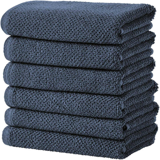 Great Bay Home Navy Hand Towels - 100% Cotton 6 Pack 26x16 Hand Towel Set - Absorbent, Quick-Drying, Durable Towels for Handroom Decor - Low-Twist, Two-Ply Fibers (Stone Blue)
