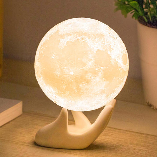 Mydethun 3.5 Inch 3D Moon Lamp – Mood Lighting with Ceramic Base, Dual-Color White/Warm Yellow, Touch-Dimmable LED Night Light, Gift for Mom, Portable Size for Bedside Decor or Kids Room