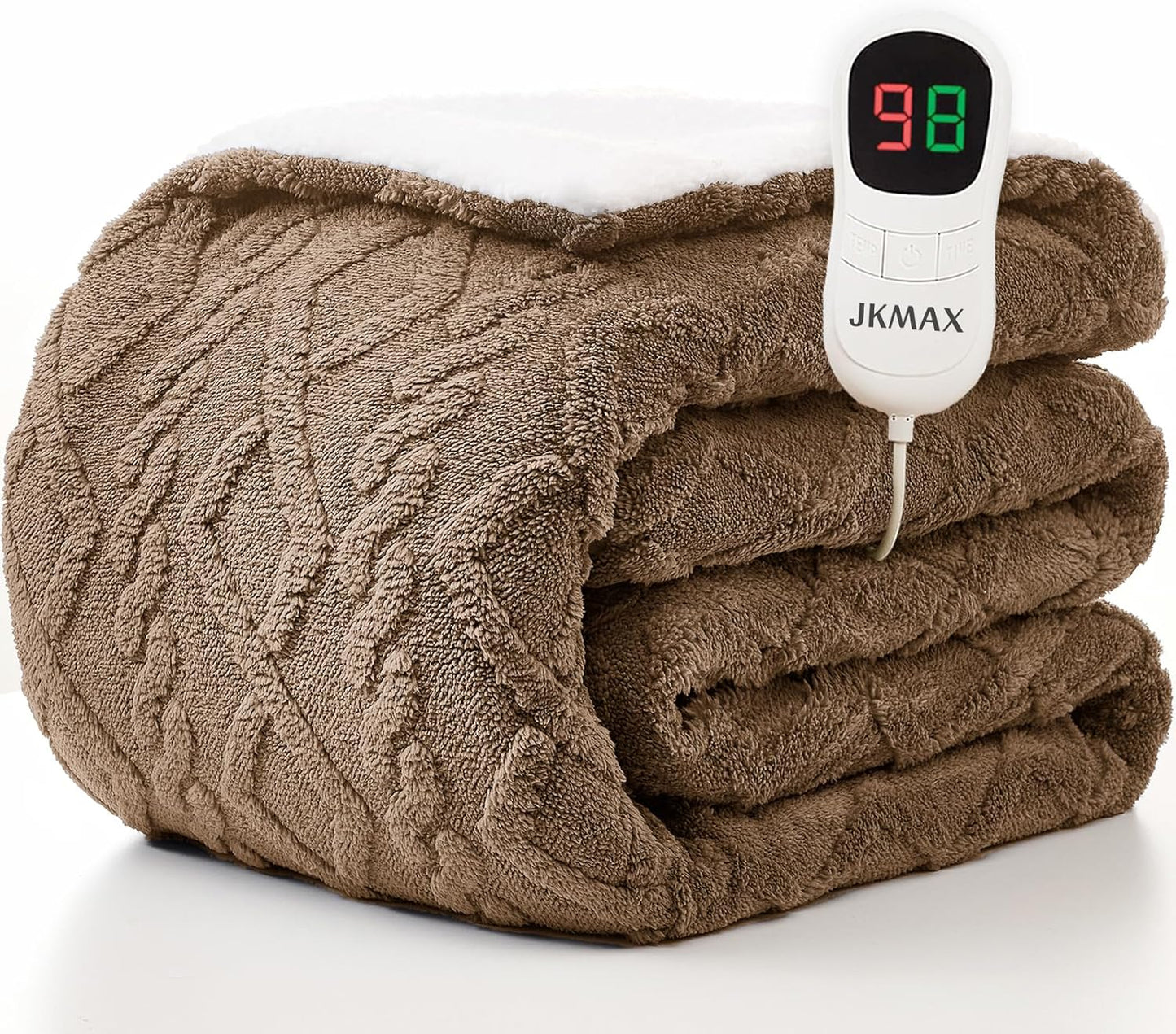 JKMAX Heated Electric Blanket Full Size-72"x84" Heating Blanket with 10 Heating Levels & 5 Time Settings Over-Heat Protection，Winter Warmer for Adults with ETL Certification（Beige）