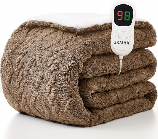 JKMAX Heated Electric Blanket Full Size-72"x84" Heating Blanket with 10 Heating Levels & 5 Time Settings Over-Heat Protection，Winter Warmer for Adults with ETL Certification（Beige）