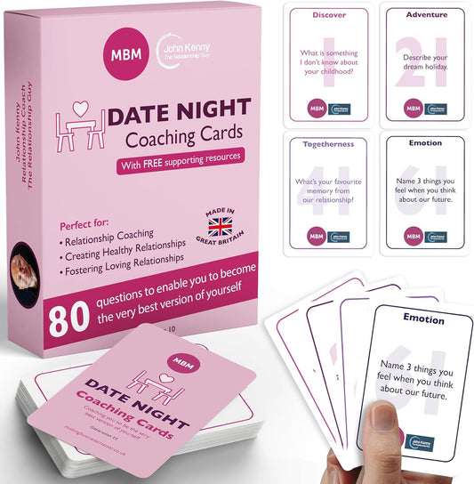 MBM 80 Date Night Coaching Cards – Conversation Starters & Intimacy Game for Couples | Date Night Ideas, Couples Therapy Resources & Marriage Counseling Workbooks for Deeper Connection
