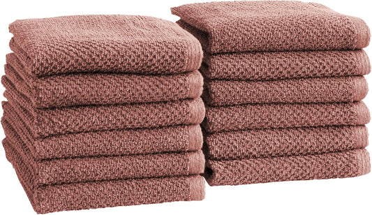 Great Bay Home Pink Washcloth- 100% Cotton 12-Pack 13x13 Wash Cloth - Absorbent, Quick-Drying, Durable Face Towels for Bathroom Decor - Low-Twist, Two-Ply Fibers (Desert Rose)