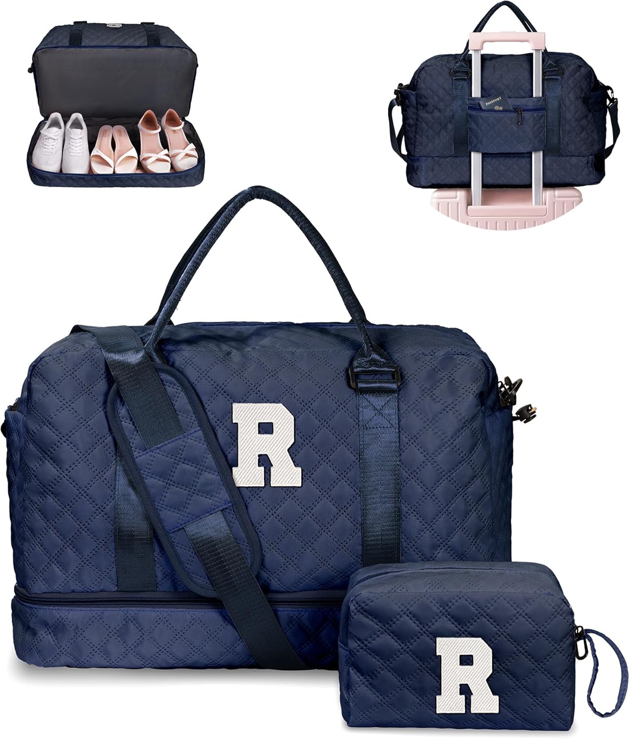 Navy Blue Duffel Bag, Personalized Initial, 12x7x2 inches
