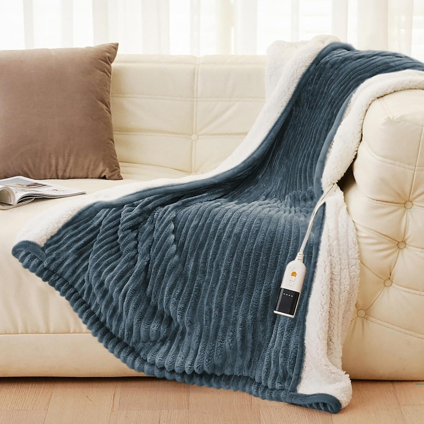 JET'S HOME Heated Blanket 50"x60" - ETL Certified Flannel Electric Throw Machine Washable Heating Blanket with 9 Heating Levels 10 Hours Adjustable Auto-Off (Ash Blue)