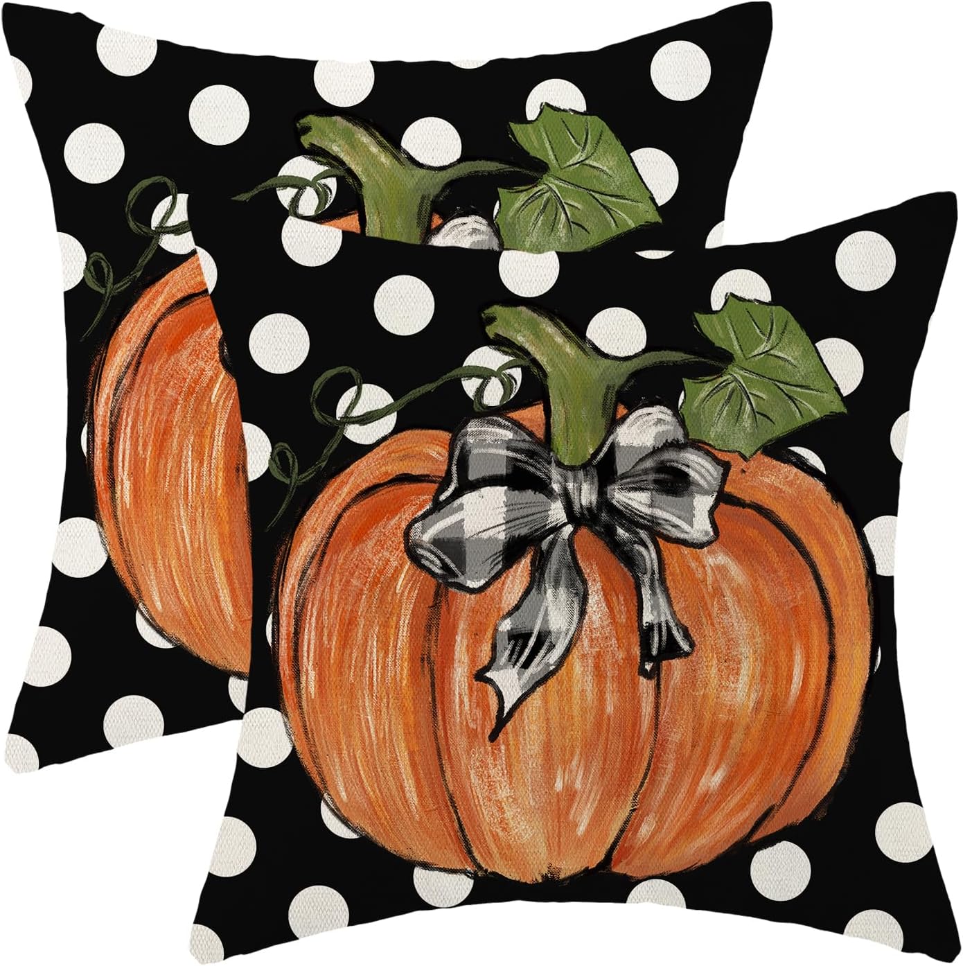 Fall Pillow Covers 18x18 Set of 2 Autumn Black Polka Dot Orange Pumpkin Throw Pillow Covers Outdoor Decor Thanksgiving Decorations Pumpkin Farmhouse Decorative Cushion Covers for Home Couch
