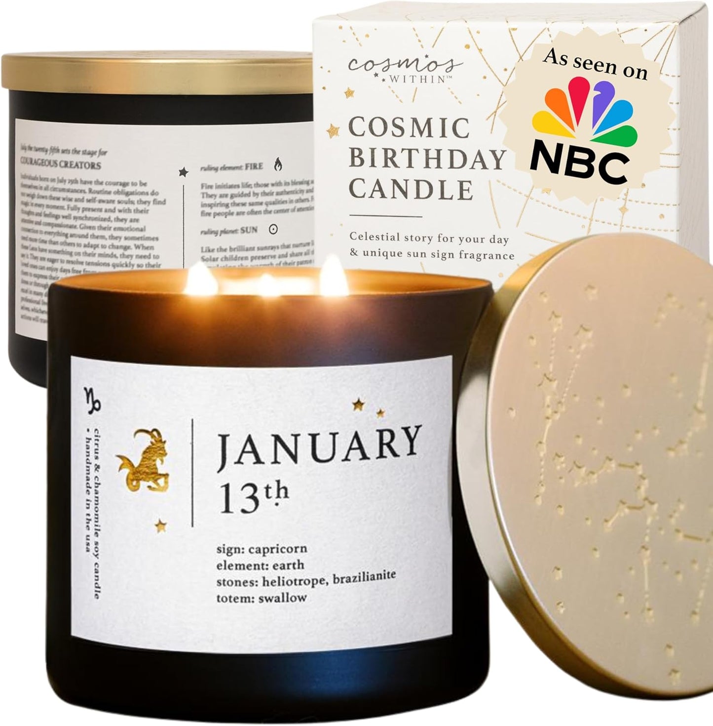 January 13th Personalized Zodiac Candle | Inspirational Astrology Reading and Daily Affirmation for Your Birthdate | Handmade Capricorn Candles | Astrology Birthday Gifts for Women