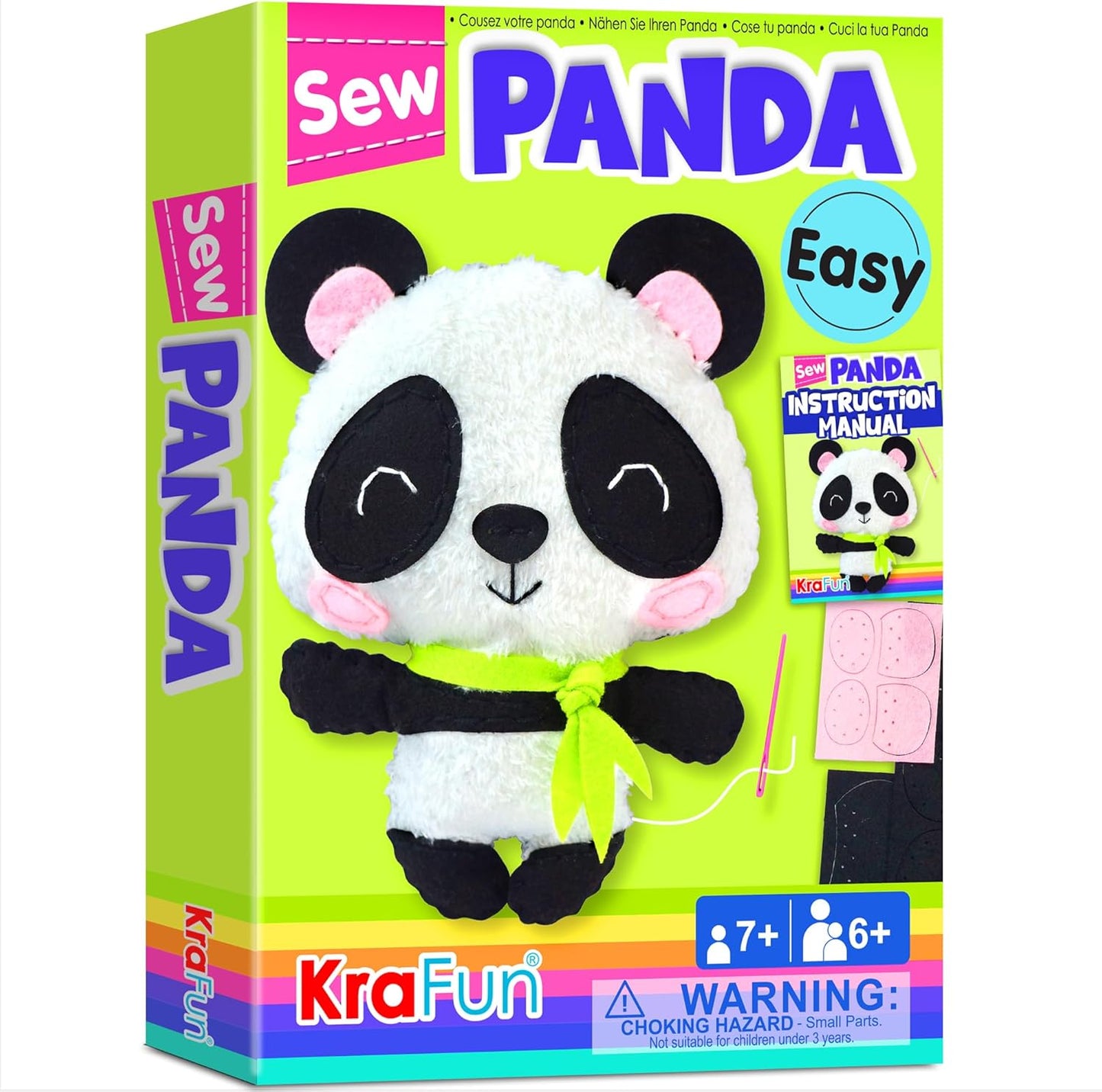 KRAFUN Panda Animal Sewing Kit for Kids Beginner My First Art & Craft, Includes Panda Doll Stuffed Animal, Instructions & Plush Felt Materials for Embroidery, Age 7 8 9 10 11 12