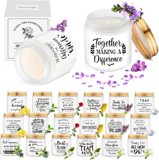 MTLEE 20 Pcs Thank You Gifts Candles 3.5 oz Employee Appreciation Inspirational Scented Soy Wax Candle Thank You Gift Christmas Gifts for Coworker Women Volunteer Teacher(Employee,White)