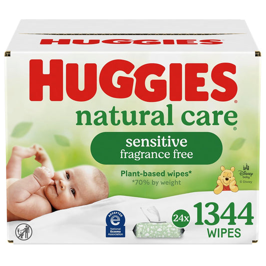 Huggies Natural Care Sensitive Baby Wipes, Unscented, Hypoallergenic, 99% Purified Water, 24 Soft Packs of 56 (1344 Wipes Total)