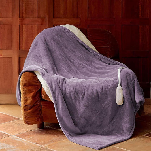 Heated Blanket Throw 50"x60" - Machine Washable Electric Throw Blanket Office Heated Throw Blanket with ETL & FCC Certification 5 Heating Levels 3 Hour Auto-Off Overheat Protection(Purple)