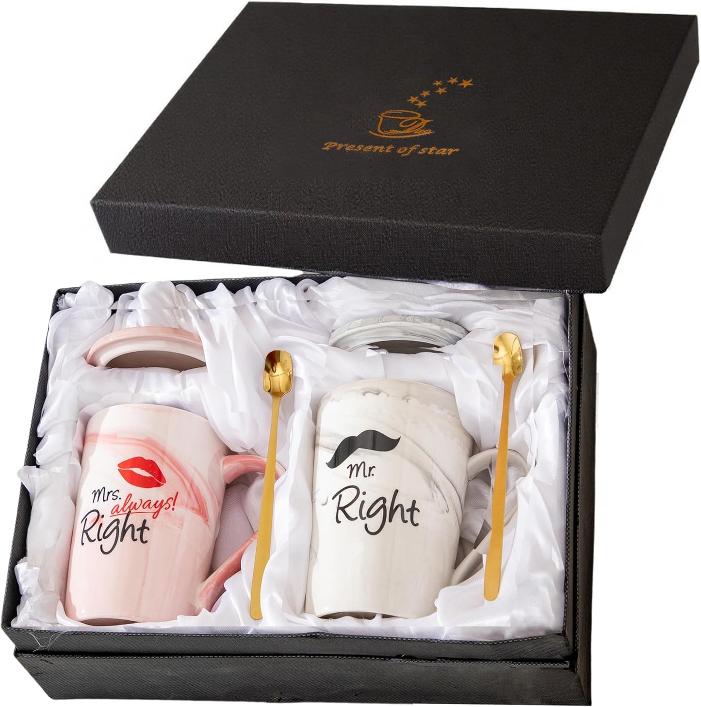 Mr and Mrs Coffee Mugs Set - Unique Wedding Gifts For Bride Groom His and Her Anniversary Engagement Bridal Shower Gift for Him Her Couples Gifts for Mom Dad Parents Present Valentine's Day Gift