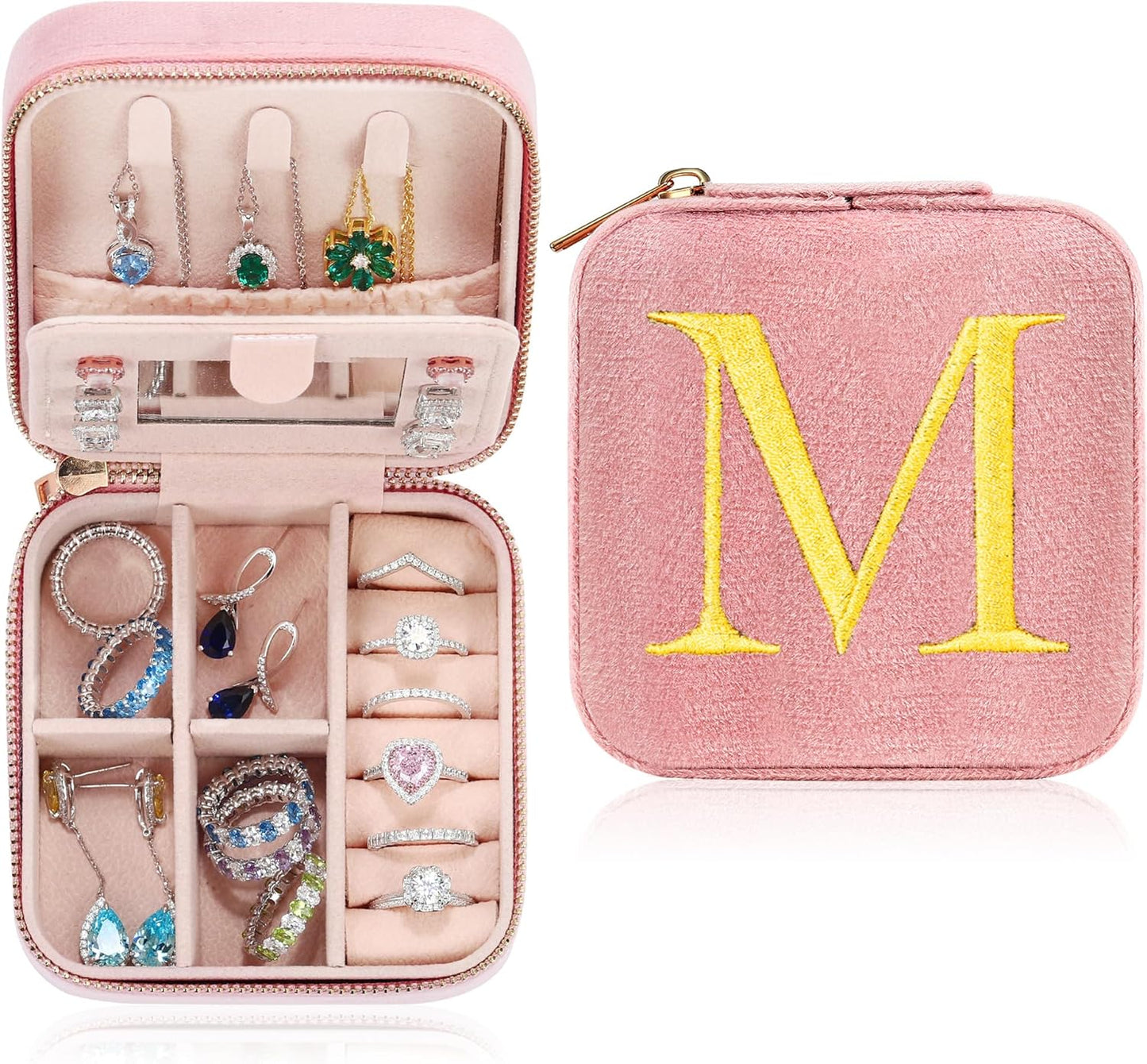 Parima Daughter Gifts - Personalized Birthday Gifts for Daughter, Plush Velvet Pink Travel Jewelry Case - Letter M