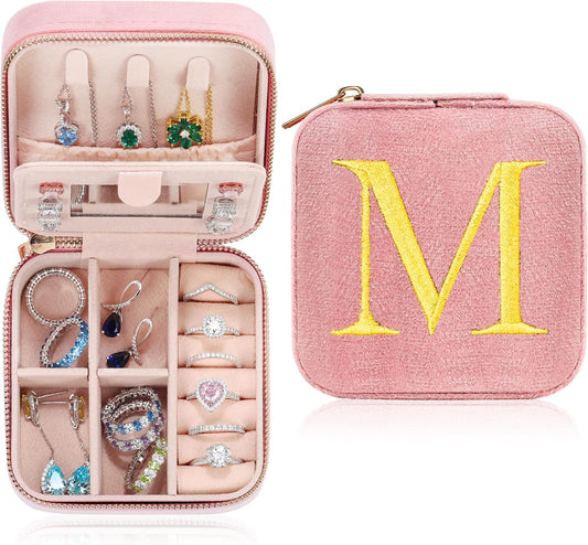 Parima Daughter Gifts - Personalized Birthday Gifts for Daughter, Plush Velvet Pink Travel Jewelry Case - Letter M