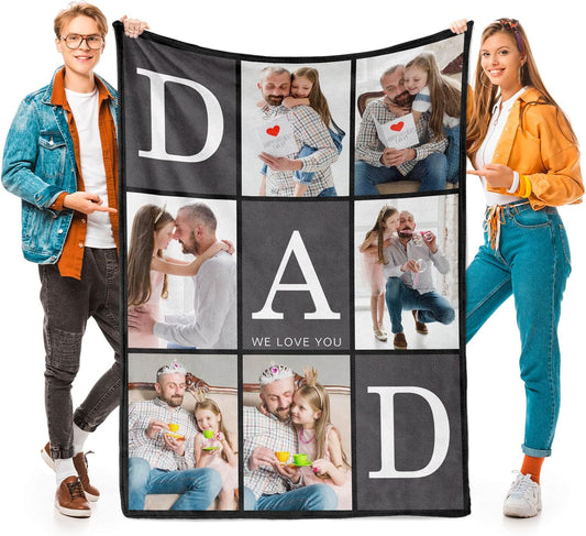 Gifts for Dad Customized Blanket with Photo, Make a Personalized Fathers Day Blankets with Picture to My Dad Custom Memories Souvenir Throw Blanket for Best Daddy Ever