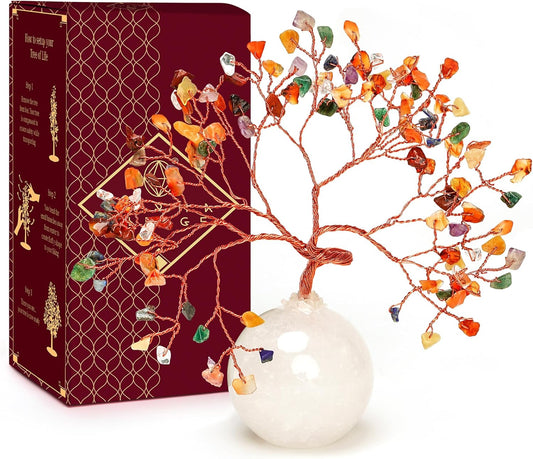 7 Chakra Crystal Tree of Life Gifts for Women, Handmade Home and Office Decor Bonsai Feng Shui Tree for Positive Energy, Good Luck, Money, Yoga, Meditation, Reiki Healing Stone, Birthday Gifts