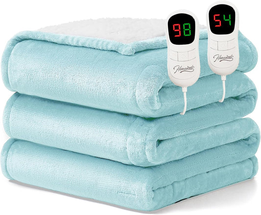 Homemate Electric Heated Blanket King Size - 100"x90" Heating Blanket King Size Dual Control 1/2/4/6/8 Hours Auto-Off 10 Heat Level Over-Heat Protection Flannel Sherpa ETL Certification