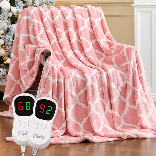 Homemate Heated Blanket Electric King Size - 100“x90“ Heating Blanket with 10 Fast Heat Levels 8 Hours Auto Off Ultra Soft Cozy Flannel Over-Heated Protection ETL Certification Keep Warming in Home