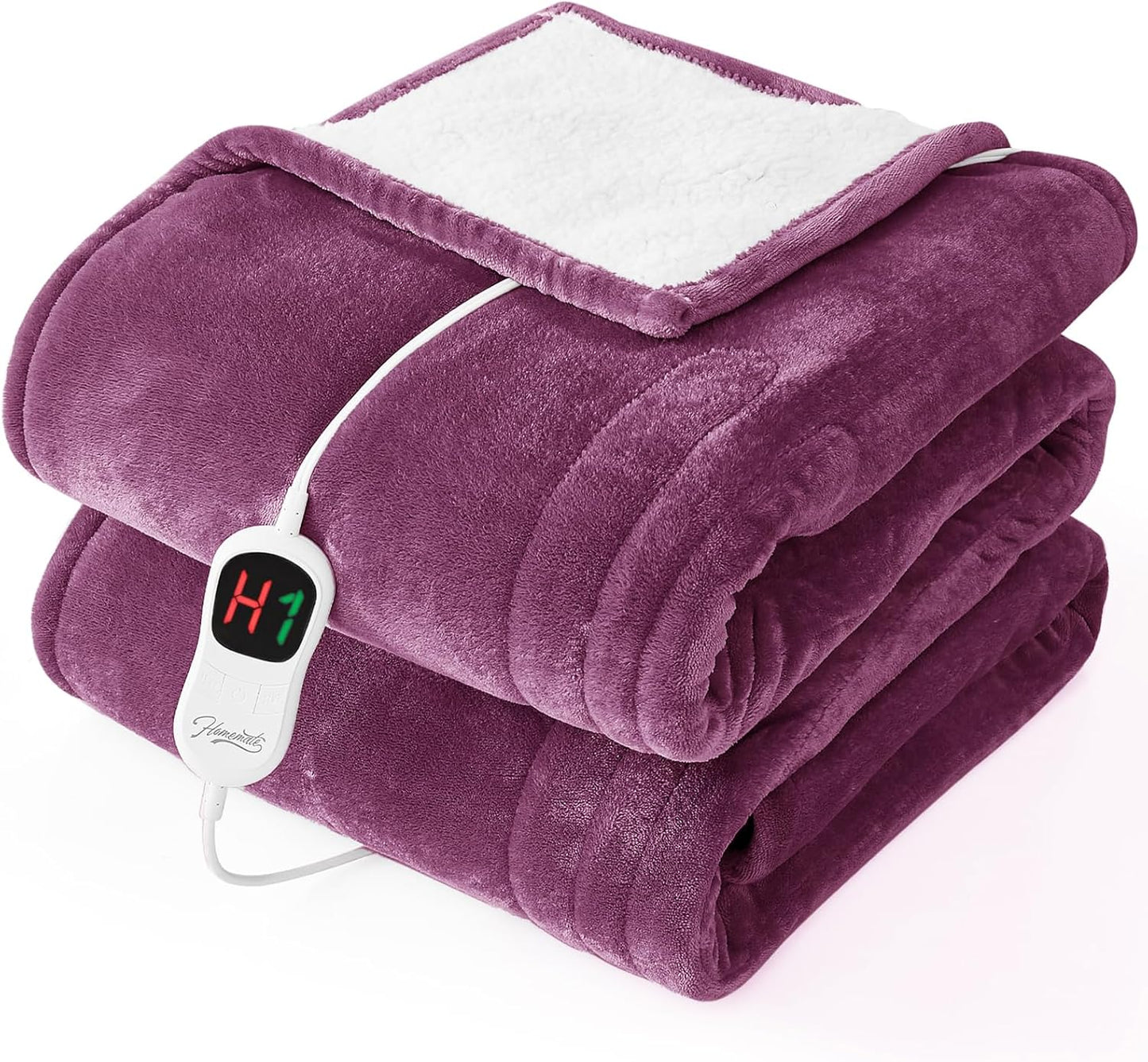 Homemate Electric Heated Blanket Twin - 62"x84" Heating Bed Blankets Throw with 10 Heating Levels 8 Hours Auto Off Fast Heating Over-Heated Protection Ultra Soft Warm Flannel ETL Certified Purple