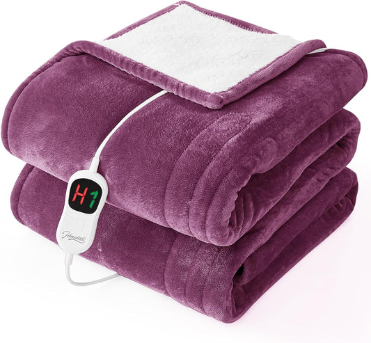 Homemate Electric Heated Blanket Twin - 62"x84" Heating Bed Blankets Throw with 10 Heating Levels 8 Hours Auto Off Fast Heating Over-Heated Protection Ultra Soft Warm Flannel ETL Certified Purple