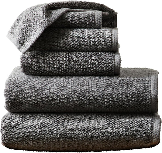 Grey Bath Towels - 100% Cotton 6 Piece Towel Set - 2 Bath Towels, 2 Hand Towels, 2 Washcloths - Absorbent, Quick-Drying, Durable Towels for Bathroom Decor - Low-Twist, Two-Ply Fibers (Dark Grey)