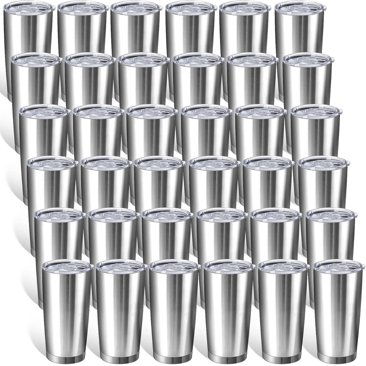 Sieral 36 Packs Stainless Steel Tumbler Bulk with Lid Vacuum Double Wall Insulated Travel Coffee Mug Powder Coated Tumbler Cup for Graduation Wedding Christmas Birthday Party(Silver, 20 oz)