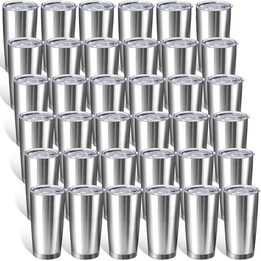 Sieral 36 Packs Stainless Steel Tumbler Bulk with Lid Vacuum Double Wall Insulated Travel Coffee Mug Powder Coated Tumbler Cup for Graduation Wedding Christmas Birthday Party(Silver, 20 oz)
