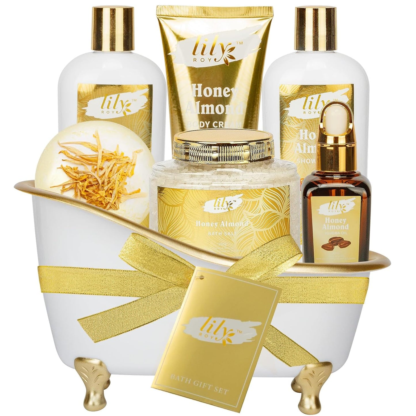 Mothers Day Gifts for Mom - 7-Piece Honey Almond Spa Gift Set for Women, Bath & Body Gift Set, Bath Collection with Bath Bomb & More | Christmas, Birthday Gifts for Her, All Occasion Holiday Present