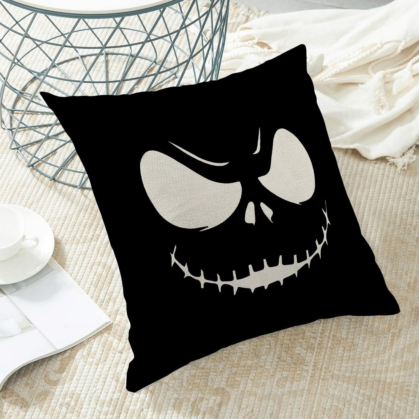 Halloween Pillow Covers 18x18 inches Set of 2 Spooky Black Throw Pillow Covers Outdoor Autumn Halloween Decoration Black Pillowcase Farmhouse Decorative Linen Cushion Case for Home Sofa Couch
