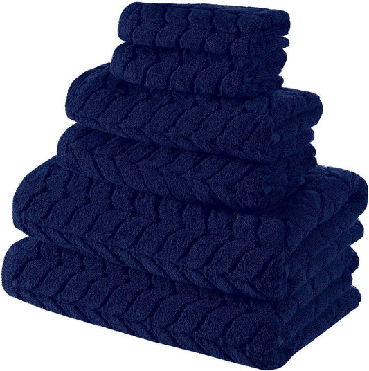 BAGNO MILANO Turkish Bath Towels, Soft Plush Jacquard Luxury Bath Towels, Quick Dry Towel Set (Navy, 6 pcs Towel Set)
