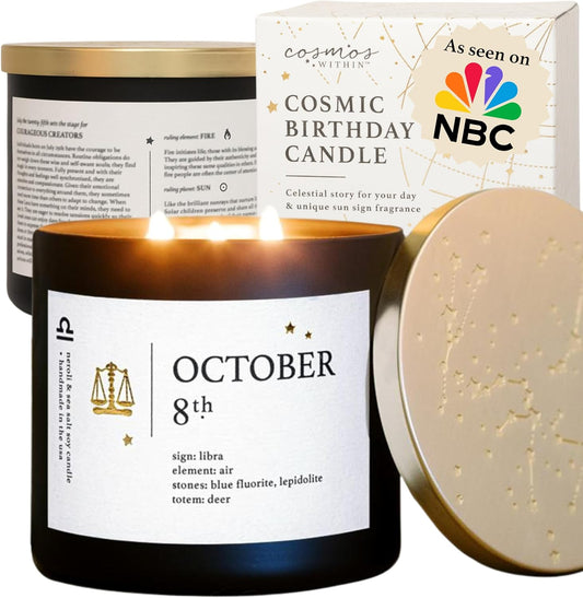 October 8th Personalized Zodiac Candle | Inspirational Astrology Reading and Daily Affirmation for Your Birthdate | Handmade Libra Candles | Astrology Birthday Gifts for Women