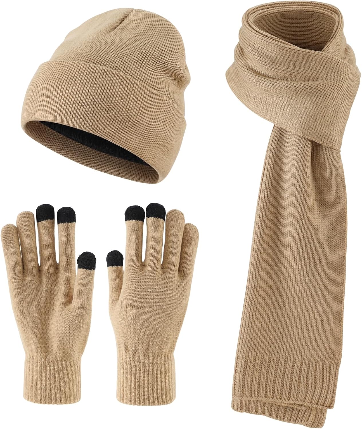 Home Prefer Men's Knit Beanie Hat Scarf Gloves Cold Weather Set Long Neck Scarf Touchscreen Gloves Winter Hat for Men