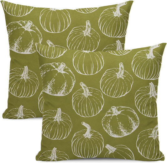 Fall Decor Pillow Covers 18 x 18 Set of 2 Autumn Green Pumpkin Throw Pillow Covers Harvest Thanksgiving Decoration Pillowcase Farmhouse Decorative Cushion Case Decoration for Home Couch Outdoor