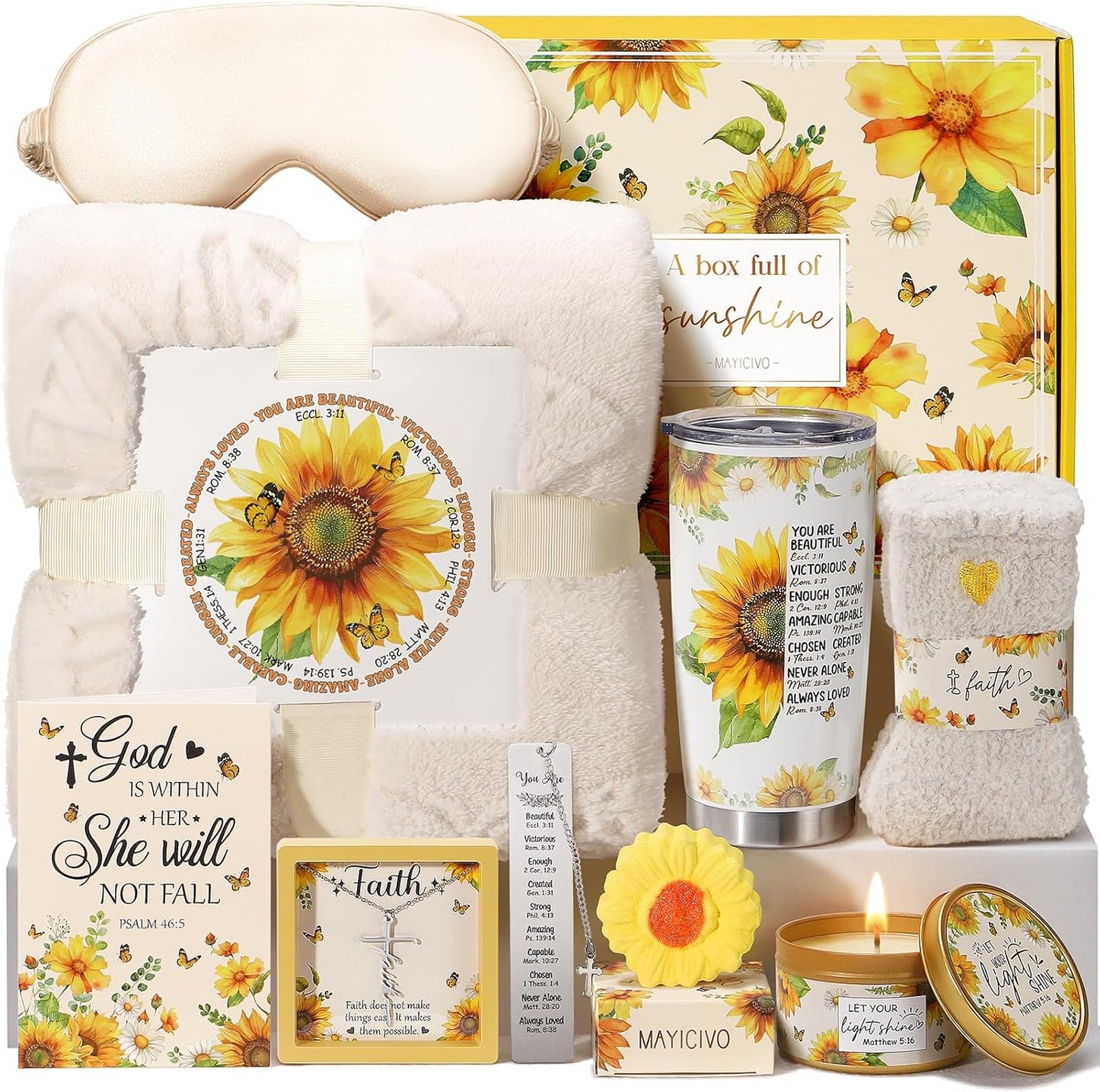 Christian Gifts for Women Faith, Religious Inspirational Gifts Sunflower Gifts for Women, Catholic Spiritual Gifts Mothers Day Birthday Gifts for Women Her Mom Sister Friend Grandma Wife w/ Blanket