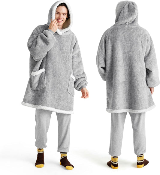 Bedsure Blanket Hoodie, Wearable Blanket for Adults & Kids as Gifts for Women Men, Birthday Gifts for Women Mom Girl Sherpa Oversized Hoodie, Concrete Grey, Oversize